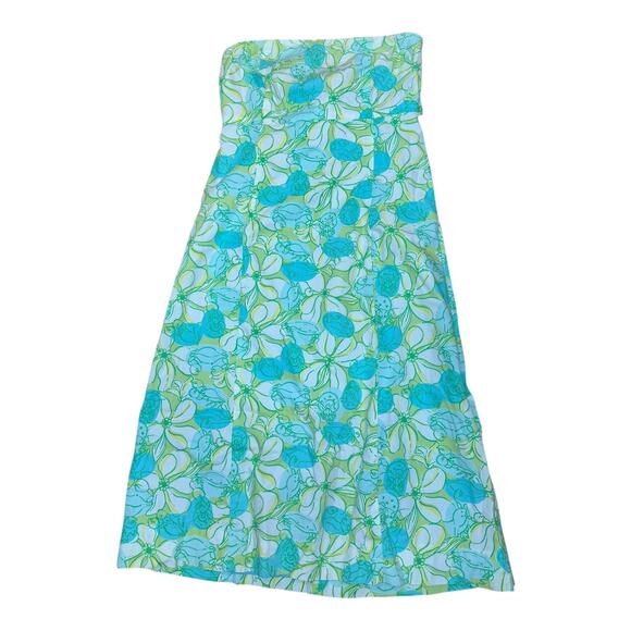 Lilly Pulitzer Strapless Tie Back Sundress 6 Blue Green Floral Print Vintage - Picture 2 of 6